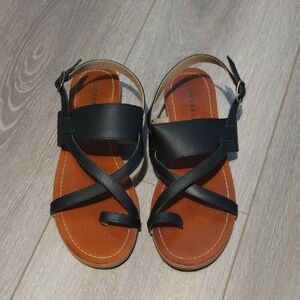 Lucky Brand Black and Tan Strappy Sandals